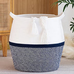 KAKAMAY Woven Baskets for Storage(17"x17"),Large Cotton Rope Basket Woven Baby Laundry Hamper,Collapsible Laundry Basket, Blanket Basket for Living Room,Nursery,Clothes, Toy chest(Navy Blue) - color: Navy Blue