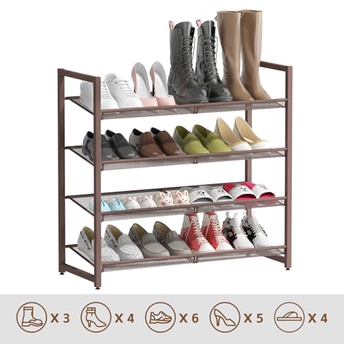 Metal Shoe Rack for Closet,entryway, 4-Tier Shoe Organizer, Adjustable Flat or Angled Shelves, Holds up to 20 Pairs Shoes - color: Bronze, size: 4Tier