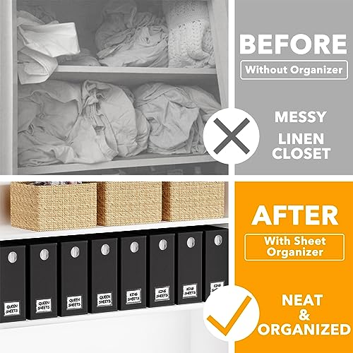 SpaceAid 10 Pack Bed Sheet Organizers and Storage, Foldable Sheet Organizer for Linen Closet, Sheets Set Folder Keeper with Window XL (Queen & King Size) Organizing Bedding Container, Black - color: Black, size: 10 Pack