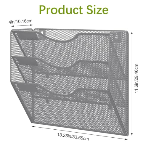 EasyPAG 3 Pocket Mesh Wall File Organizer, Hanging Paper Folder Holder with Classify Label, Vertical Wall Mount Mail Organizer for Office Home Classroom, Silver - color: Silver, size: 3 Tier