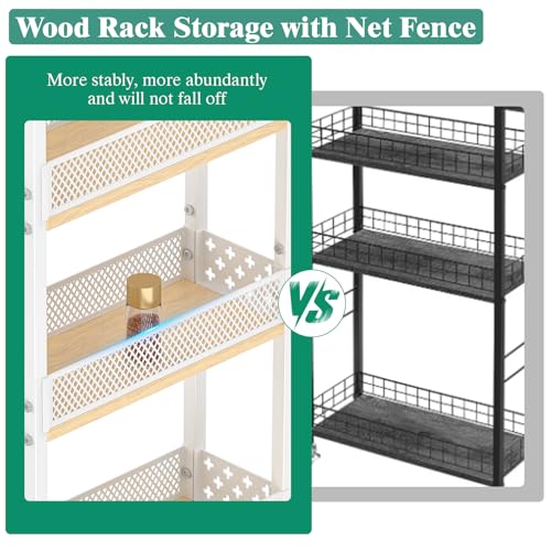 Giwil 4-Tier Slim Rolling Storage Cart for Kitchen Bathroom Organizer, Mobile Narrow Storage Cabinet Utility Cart with Wood Rack on Wheels for Pantry Laundry Small Space, White - size: White/Net Bar
