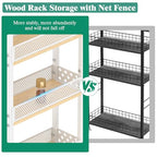 Giwil 4-Tier Slim Rolling Storage Cart for Kitchen Bathroom Organizer, Mobile Narrow Storage Cabinet Utility Cart with Wood Rack on Wheels for Pantry Laundry Small Space, White - size: White/Net Bar