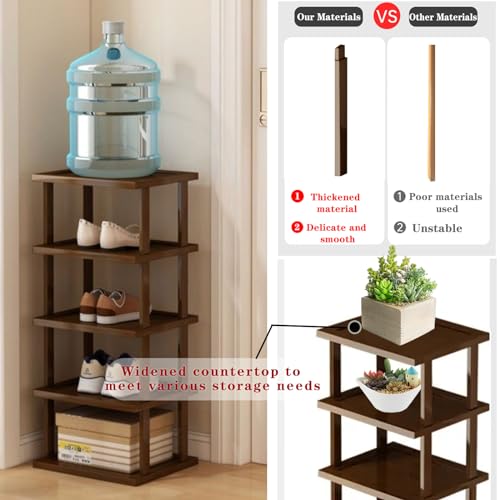 AFOORD Vertical Shoe Rack-Tall Narrow Shoe Rack Organizer for Small Spaces,12Tier Bamboo Shoen Shelf for Entryway,Closet,Corner,Doorway,Skinny Shoe Shelf Space Saving Shoe storage,Free Stackable DIY - color: Brown, size: 12-tier