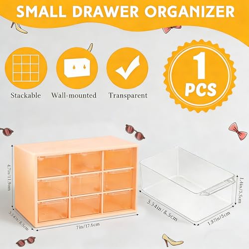 Desk Organizer Box with Nine Compartments Plastic Desktop Drawer Storage Box for Hardware, Beads, Cosmetics, Craft,and Office Storage, Orange - color: Orange