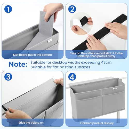 2 Pack Desk Side Hanging Organizer, Adhesive Storage Bag with Pockets for Magazine Ipad Notebook, for End Tables Home Office Desks Computer Workstations Dressing Table, Grey - color: 2PCS