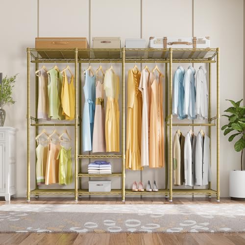 VIPEK V40 Heavy Duty Clothes Rack, 1110lb Capacity Sturdy Metal Garment Rack, Clothing Rack with 6 Shelves & 4 Hang Rods, Adjustable Open Wardrobe Closet Organizer for Bedroom/Apartment/Retail, Gold - color: Gold, size: V40 Regular