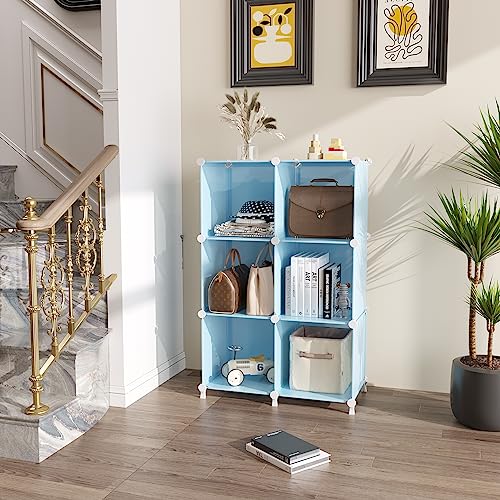 AWTATOS Cube Storage Organizer Protable Closet Organizers and Storage for Kids DIY Stackable 6 Cubes Storage Shelves Clothes Organizer for Bedroom, Home, Blue - color: Blue