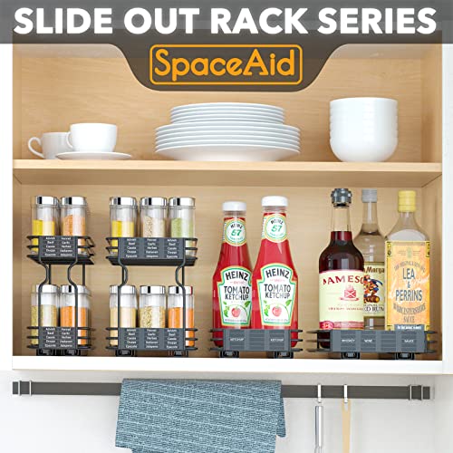 SpaceAid Pull Out Spice Rack Organizer for Cabinet, Heavy Duty Slide Out Seasoning Kitchen Organizer, Cabinet Organizer, with Labels, 4.5" W x10.75 D x8.5 H, 1 Drawer 2-Tier - style: 4.5" W, 2-Tier