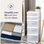 HOMZ 5-Drawer Storage Cart, Clear Plastic Drawers, 14.25" Wide Medium, White Frame - Organizing Drawer Containers for Home, Bathroom, Office, and Classroom - color: White frame with clear drawer