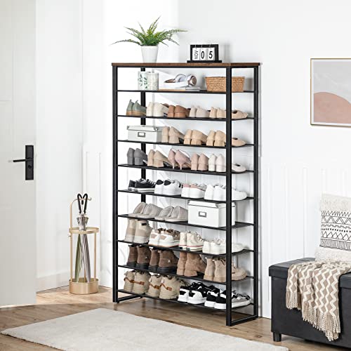 HOOBRO 10-Tier Shoe Rack for Entryway, 39.4" L Shoe Storage Organizer, Large Capacity Shoe Shelf for Closet, Front Door Entrance, Hallway, Holds 45-50 Pairs of Shoes, Rustic Brown BF171XJ01 - color: Rustic Brown + Black, size: 10 Tiers (39.4"W)