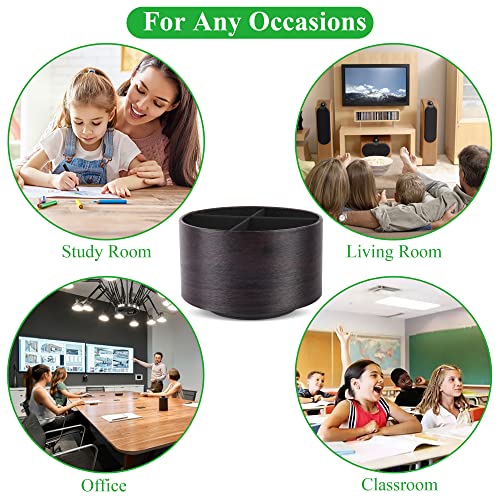 Hennaja Round Leather Art Supply Organizer,Remote Control Holder,360 Degree Spinning,Multi-Functional Pencil Holder,4 Compartments Desktop Stationary Organizer(1-Dark Brown2) - color: 1-Dark Brown2