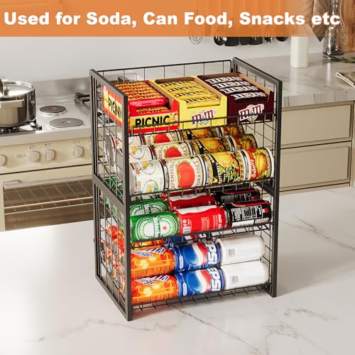 X-cosrack 2 Packs Stackable Can Rack Organizer for Pantry, 2-Tier Sturdy Adjustable Pantry Can Storage Organizer for Canned Food Can Goods, Kitchen Can Dispenser Holder for Soda Drinks Snack, Black - size: 2 Packs 4 Tier