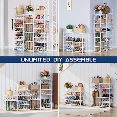 Mavivegue 9 Tiers Shoe Rack Tall Shoe Organizer Shoe Storage 50-55 Pairs Vertical Shoe Shelf Large Shoe Rack Organizer Stackable Shoe Racks for Entryway, Closet, Garage, Bedroom,Cloakroom - White - color: White, size: 3 Row 9 Tier