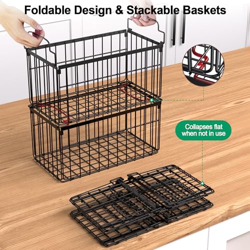 MSERCUOR Freezer Organizer Bins, 4 Pack Stackable Deep Chest Freezer Organizer Bins, Foldable Baskets with Handles, Black Storage Container Baskets for 5/ 7 Cu.FT Deep Freezer Sort Frozen Meats - color: black 4 pack