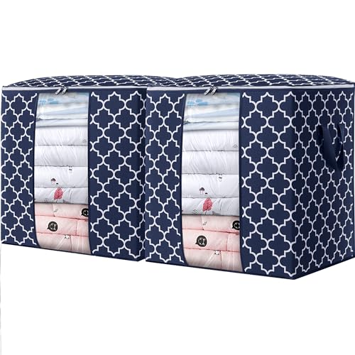WISELIFE Storage Bags 2 Pack/100L Large Blanket Clothes Organization and Storage Containers for Comforters,Bedding, Foldable Organizer with Reinforced Handle, Clear Window, Sturdy Zippers,Blue - color: Blue, size: 2x 100L