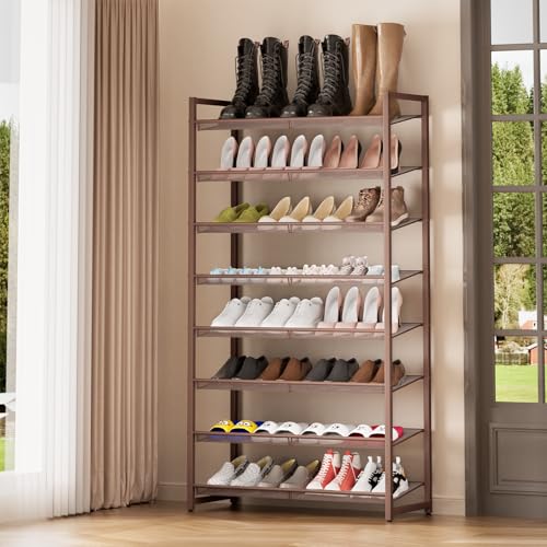 8Tier Metal Tall Shoe Rack,Large Shoe Rack for Closet,entryway,Garage, with Adjustable Flat or Angled Shelves, Hold 32-40 Pairs Shoes ﻿ - color: Bronze, size: 8Tier