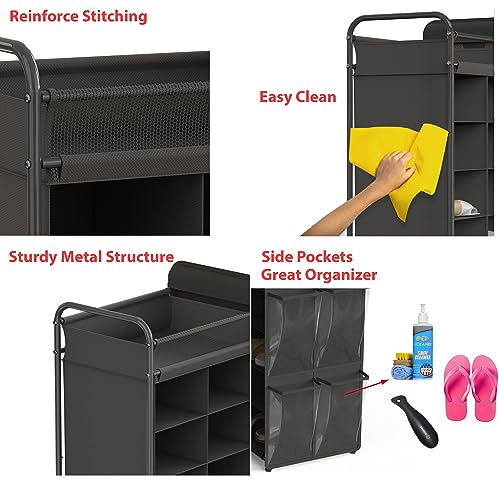 Simple Houseware 16 Cube Shoe Stand Tower Rack 8 Tier with Top Shelf and Side Hanging Pockets, Dark Gray - color: Dark Gray