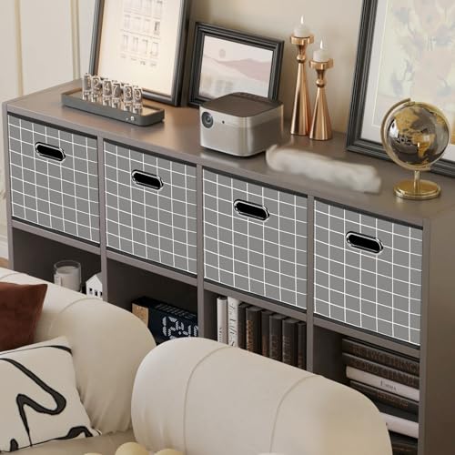 Yunkeeeper storage bins Cubes, Fabric Cube Organizer with Handle, Foldable Cube Bins for Cloth or Accessary Storage, 11x11x11, Set of 3,(Grey grid) - color: Grey grid, size: 3 Pack