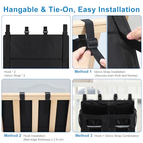 Accmor Changing Table Diaper Organizer, Hanging Diaper Caddy Organizer Stacker for Cribs Changing Table Playard Wall Baby Essentials Storage, Black - style: Double Enlarged-Black
