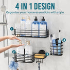 TAILI Shower Caddy Suction Cup, 3 Pack Shelves for Inside with Hooks & Soap holder Toothbrush Cups, Removable Bathroom Organizer, Rustproof Black Holder Storage-Black - style: 3× Black