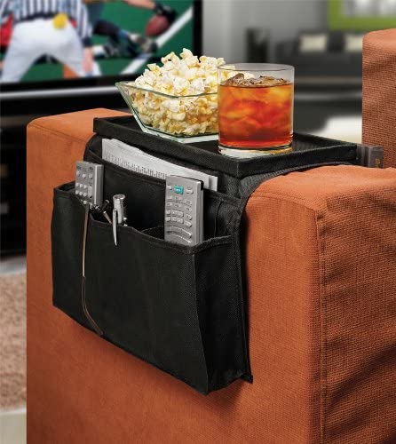 Perfect Life Ideas TV Remote Holder Couch Arm Tray Organizer, 6 Pockets, Black