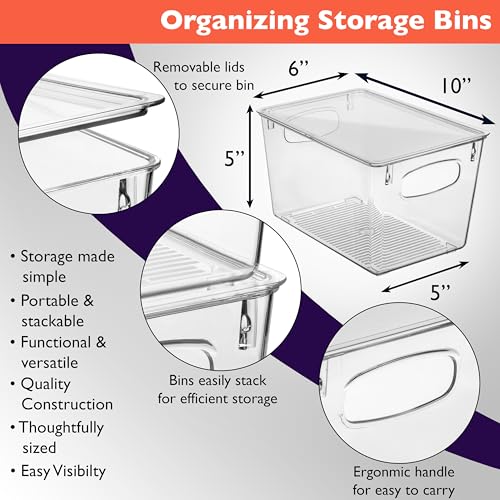 ClearSpace Plastic Pantry Organization and Storage Bins with Lids – Perfect Kitchen Organization or Kitchen Storage – Fridge Organizer, Refrigerator Organizer Bins, Cabinet Organizers - size: 10"L x 6"W x 5"H