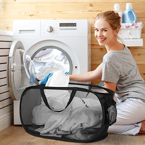 4 Pack Durable Collapsible Laundry Baskets, Mesh Foldable Laundry Basket, Pop Up Laundry Hamper with Pocket, Clothes Hamper with Reinforced Handles for Laundry, Bathroom, Kids Room, Dorm or Travel - color: Gray+Black+Navy+Green
