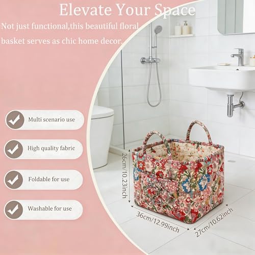 Quilted Laundry Basket with Handles - Multi-Purpose Fabric Storage Basket，Boho Fabric Storage Baskets with Handles for Car, Home & Nursery - Collapsible Square Organizer (Red) - color: Red