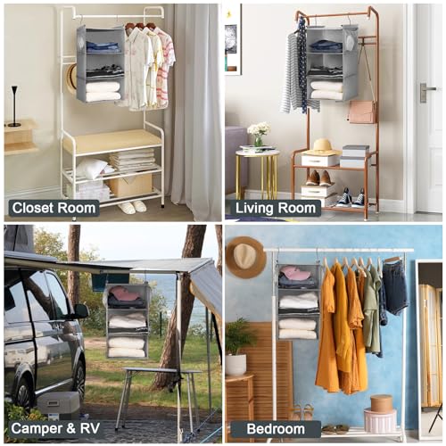 MAX Houser 3 Tier Shelf Hanging Closet Organizer, Space Saver,Closet Hanging Shelf with 2 Sturdy Hooks for Storage, Foldable (Grey) - color: Ashy