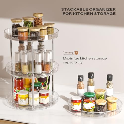 2 Pack 2 Tier Lazy Susan Turntable Organizer, Clear Rotating Lazy Susan, Spice Rack for Cabinet, Makeup and Perfume Organizer for Vanity, Counter Organizer Tray for Kitchen, Bathroom - size: 2 Pack - 2 Tier