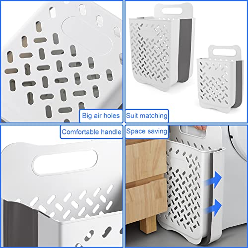 Laundry Basket Hamper,Hanging Wall Collapsible Laundry with Handle,Space-Saving Foldable Storage Dirty Washer Organizer Bin Multi-function Container Waterproof Durable,Set of 2(XL&M) - color: Cream & Brown Gray