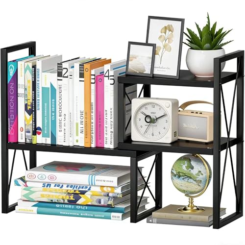 Desktop Shelf Organizer, Small Bookshelf for Office, Wood Shelves, Office Organization and Storage (Black) - color: Black