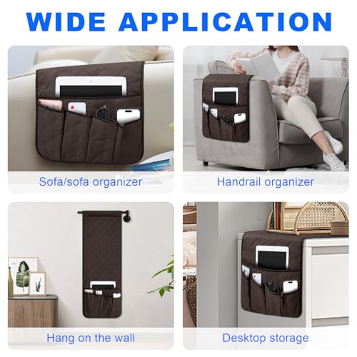 Grekos Sofa Armrest Organizer Remote Holder Bedside Caddy Organizer with 6 pockets, Chair Arm Holder Non-Slip Remote Control Holders Caddy for Magazine Tablet Phone Book
