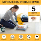 Suitcase Organizer, Travel Luggage Organizer Portable Hanging Travel Shelves Collapsible Hanging Packing Cubes for Carry on Suitcase with 5 Medium Vacuum Storage Bags and Hand Pump,Black