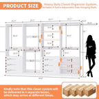 Closet System with 4 Sets, 8–21 FT Closet System with 6 Drawers, 9 Shelves & 8 Hanging Rods, Max 252″ Closet Organizer System for Walk in Closets, Modular Custom Wood Closet Kit, White