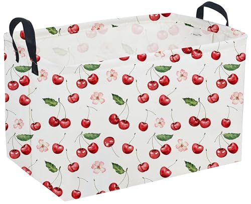 Sanjiaofeng Rectangular Kids Baskets,Pink Cherry Storage Bin,Kids Storage Bins,Collapsible Storage Bin Cute Organizer Box Books Box,Gift Basket,Girl Room Decor(Cherry) - color: Cherry