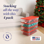 HOMZ 4-Pack Holiday Tote, Clear Plastic Storage Organizer Bins with Lids, 41 Quart, Red - Stackable Organizing Containers for Home, Garage, and Office - size: 41 QT (4 Pack)