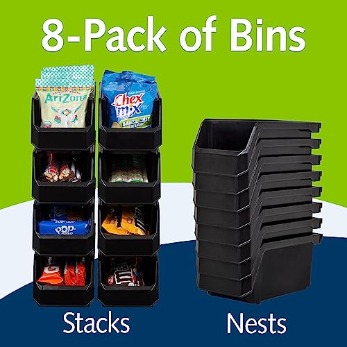 ReadySpace Plastic Containers for Organizing and Storage Bins for Closet, Kitchen, Office, Garage or Pantry Organization, Stackable Bins, Medium (11" x 5" x 5.5"), 8-Pack, Black - color: Black, size: Medium, 8-Pack
