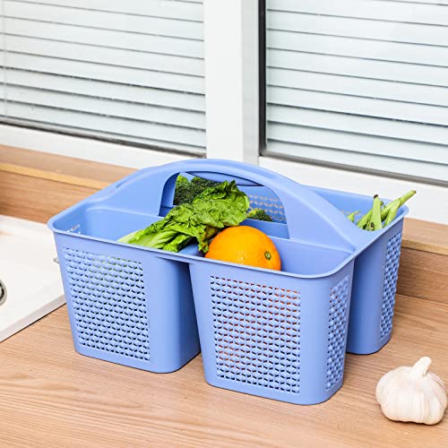 UUJOLY Plastic Portable Shower Caddy Basket Bucket, Cleaning Shower Basket with Handle Compartments Storage Basket Organizer for Bathroom Kitchen College Dorm Sink, Dark Blue - color: Dark Blue