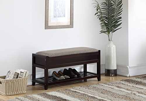 Roundhill Furniture Rouen Espresso Seating Bench with Shoe Storage, - color: Espresso Fabric