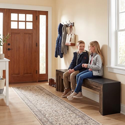 Tribesigns 71'' Extra Long Shoe Storage Bench,Mid-Century Modern Entryway Bench,Indoor Wooden End of Bed Bench for Hallway,Bedroom,Living Room (Black) - color: Black
