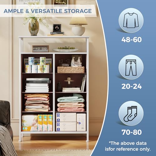 DUMOS Fabric Dresser for Bedroom with 8 Drawers, Tall 8-Drawer Chest of Drawers with Raised Shelf, Storage Tower with Fabric Bins for Closet Organization, Hallway Storage, Rose - color: Blush, size: 31.5"D x 45.9"W x 11.8"H (8 Drawers)