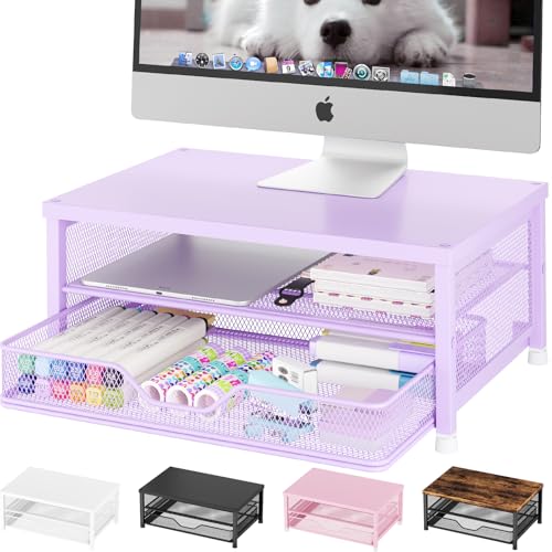 OPNICE Computer Monitor Stand Riser, Desk Organizer with Drawer, Printer & Laptop Stand, Office Desk Accessories & Workspace Desktop Organizers Storage for Office Supplies(Purple) - color: Purple