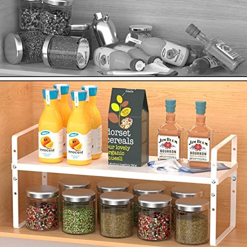 Jojocross Expandable Stackable Spice Rack Cabinet Shelf Organizer in Cabinets Shelves Kitchen Cupboard Organization Stack up Racks Pantry Countertop Storage Medium/White 2 Packs - color: 2 Packs/White, size: M:7.85"D x 16.6"W x 5.75"H