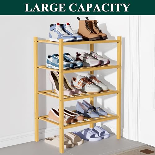 Smiry Bamboo Shoe Rack for Closet, 4 Tier Small Wooden Stackable Shoe Organizer, Free Standing Shoes Storage Shelf for Entryway, Front Door Entrance, Natural - color: Natural, size: 4 Tier - Small