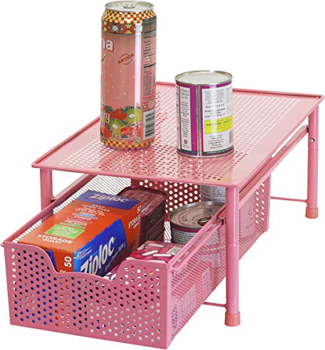 Simple Houseware Stackable Cabinet Basket Drawer Organizer, Pink - color: Pink, size: 1-Tier