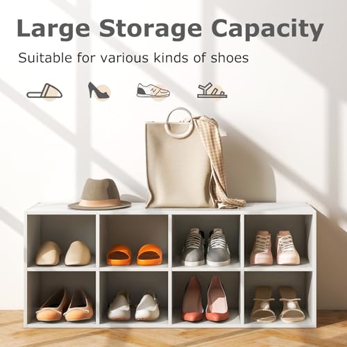 Tangkula 8 Cubbies Shoe Storage Bench, Shoe Organizer with 500 LBS Weight Capacity, Cubby Shoe Rack Storage Cabinet for Entryway, Hallway, Living Room and Bedroom (White) - color: White
