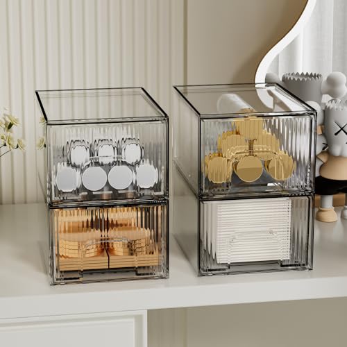 ZHIAI 4 Pack Clear Stackable Storage Drawer, Acrylic Drawer, Cosmetic Organizer, Plastic Organizer for Dresser, Under, Kitchen Cabinet, Pantry, Home Organization and Storage - color: 4 Short