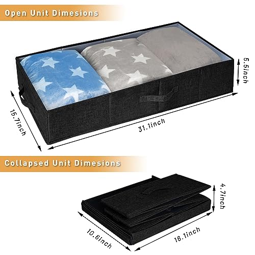 punemi Under Bed Storage Containers, Set of 2 Low Profile Under Crib Storage Bins With Lid, Large Sturdy Under Bed Clothes Drawer Organizers Box for Dorm Room Couch Closet Basement, Black - color: Black-2pack, size: 6 inch Tall