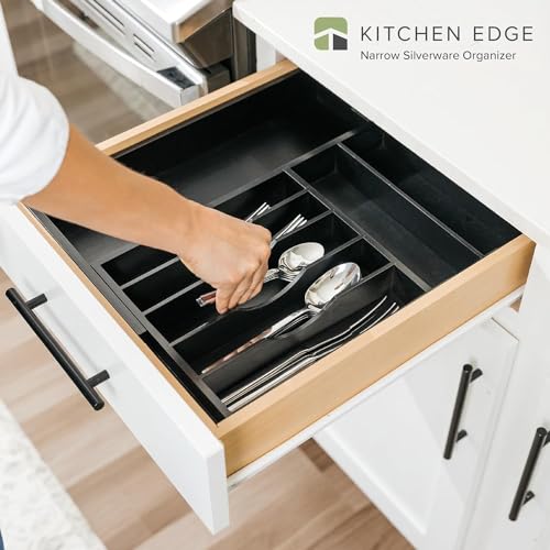 KitchenEdge Premium Silverware, Flatware and Utensil Organizer for Kitchen Drawers, Food-Safe Contract Grade, Expandable from 10.5 to 19 In, Black Bamboo - color: Black Bamboo, size: From 10.5" to 19" wide